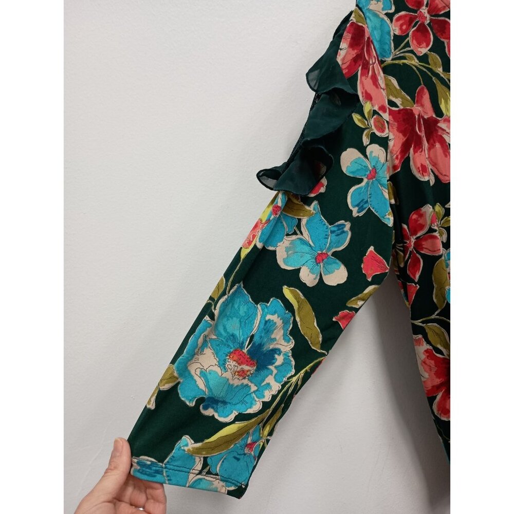 Susan‎ Graver Top Womens Size XL Floral Liquid Knit Ruffle BOHO Garden Fairy - Picture 5 of 11